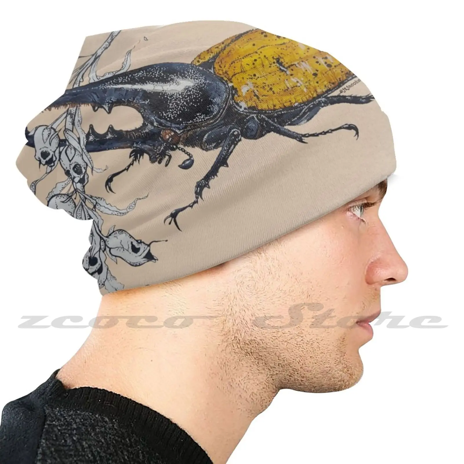 Dynastes Hercules Beetle And Snapdragon Pods Knit Hat Elastic Soft Personalized Pattern Present Cap Dynastes Hercules Beetle