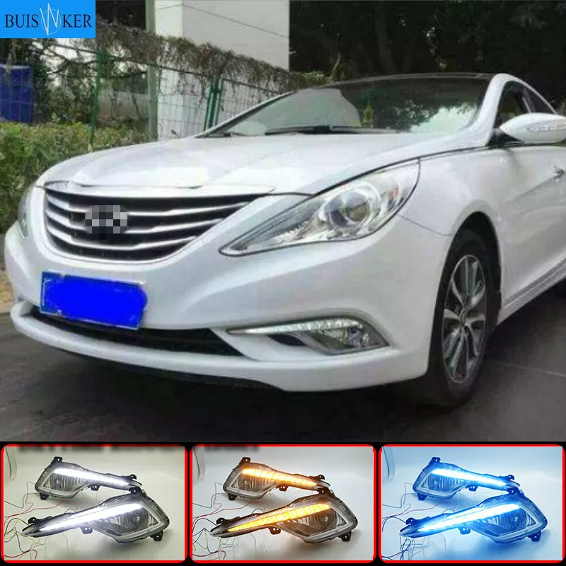 

2Pcs DRL fog lamp cover Daytime Running Lights headlight 12V Daylight For Hyundai Sonata 8 2013 2014