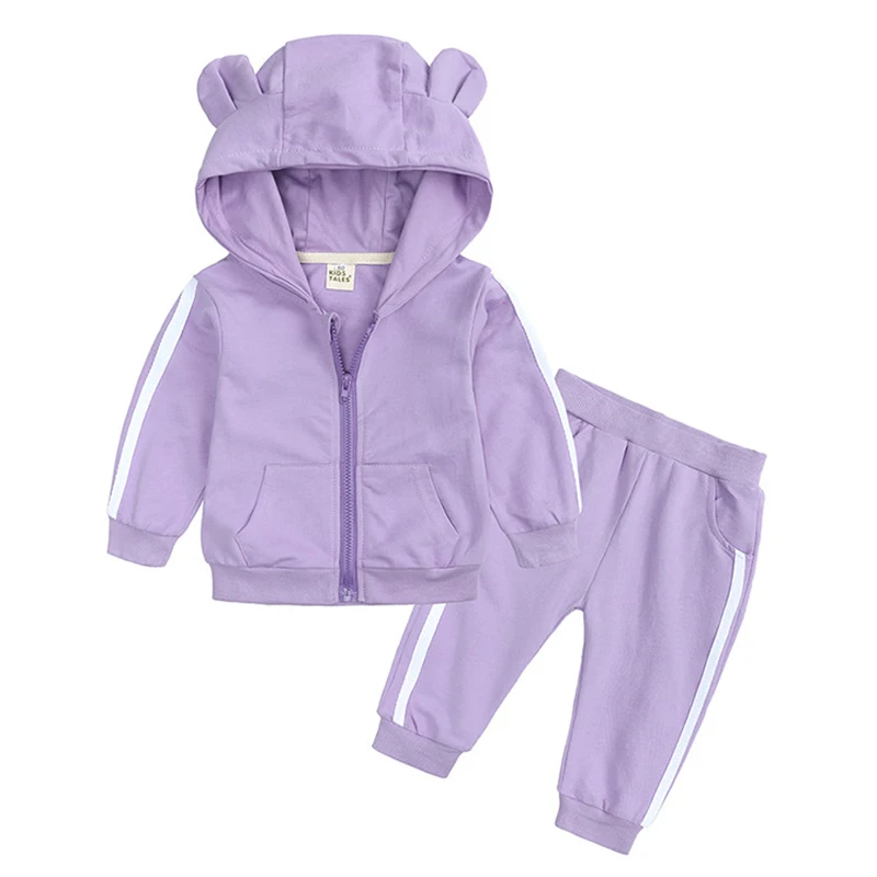 Baby Bear Ear Hooded Tracksuit 2Pcs Zipper Jacket+Pants Toddler Boy Girl Cotton Sport Outfit Spring Autumn Infant Clothing Set