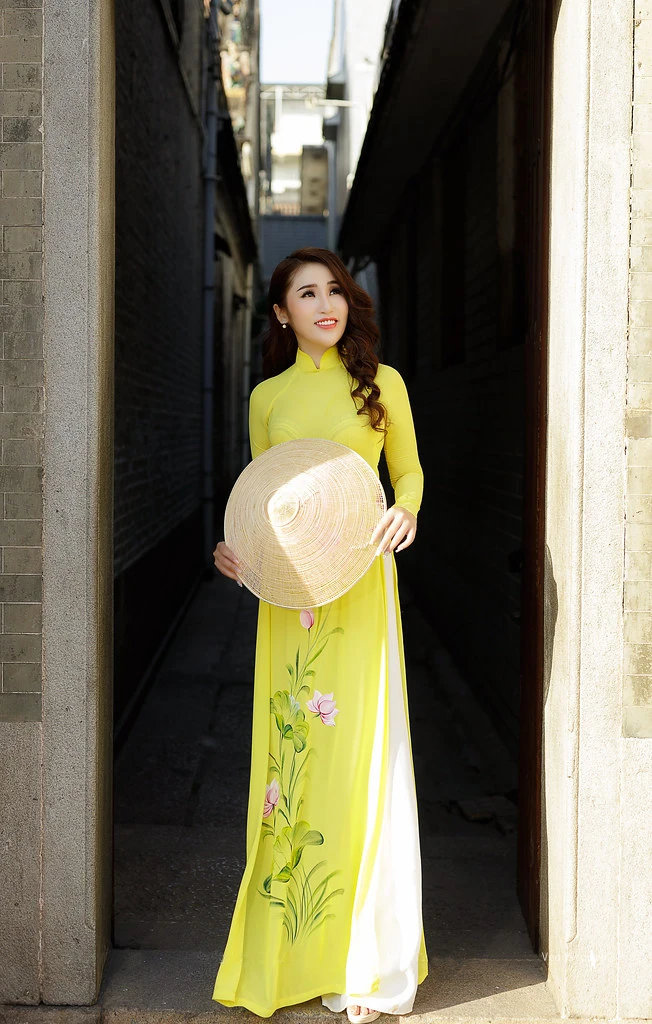 Vietnam traditional Chinese dress skirt the MIDI hand-painted lotus 21 d two-piece retro cultivate morality