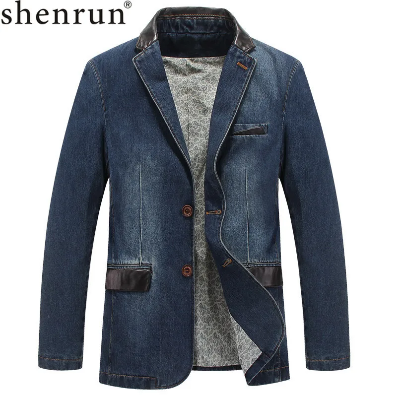 

Shenrun 2020 Spring Autumn Men's Casual Blazer Denim Jacket New Fashion Suit Jackets Work Leisure Cowboy Blazers Blue Dark Blue