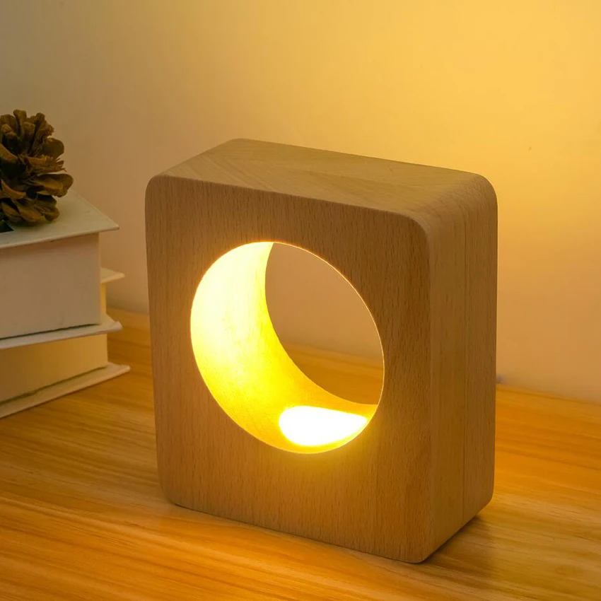 Creative Wooden LED Night Lights, Hollow USB Lights, Bedroom Bedside Warm Night Light, Rechargeable Table Lamp,Decorat Ornaments