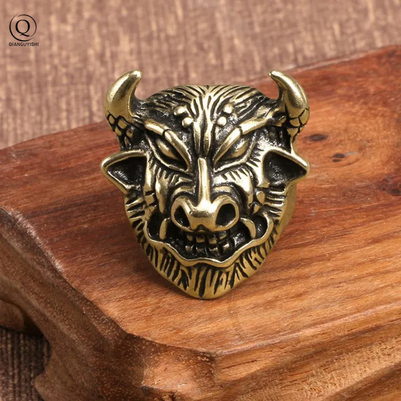 Brass Men's Fashion Wall Street bull Head Ring High Quality Adjustable Size Ring Men's Domineering Unique Punk Animal Jewelry