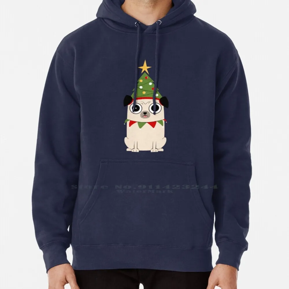 It's Christmas For Pug's Sake Hoodie Sweater 6xl Cotton Pug Funny Cartoon Xmas Christmas Tree Humor Dog Lover Doodle Holidays