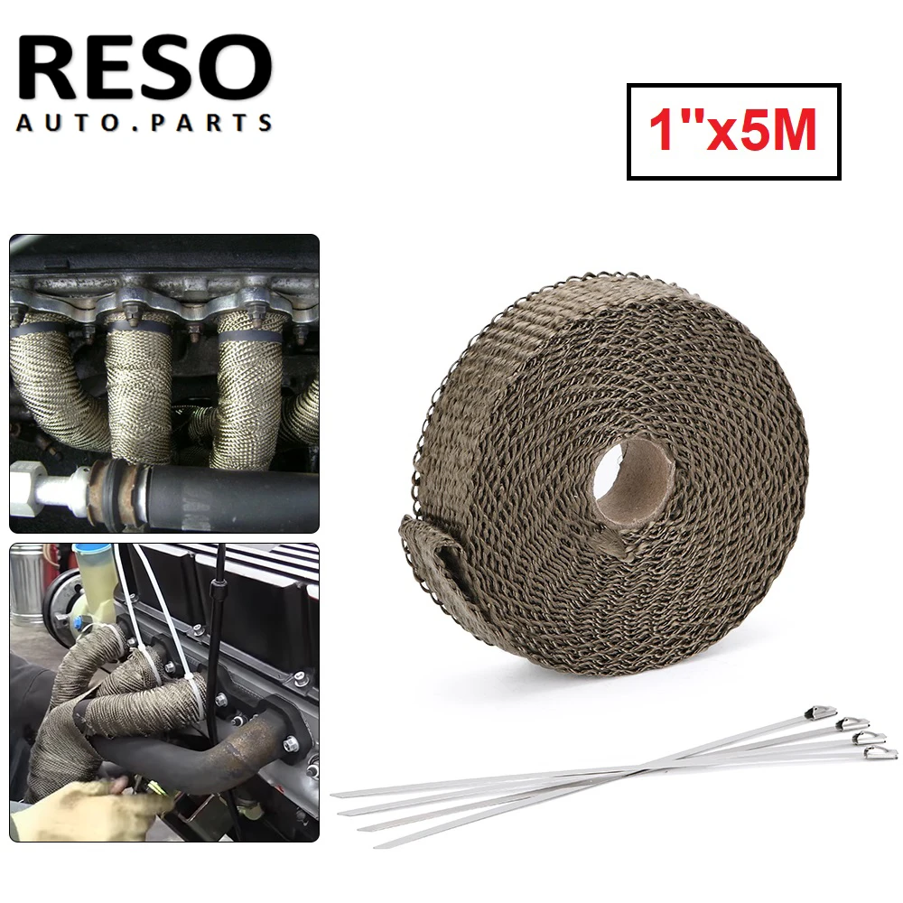 

1"x16FT Fiberglass Titanium Roll Exhaust Header Pipe Heat Wrap Tape W/ 4 Ties