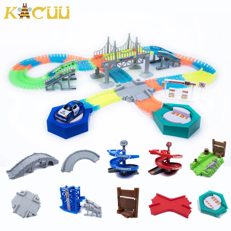 2023 New Track Glowing Race Track DIY Universal Accessories Ramp Turn Road Bridge Crossroads Toys For Children Kids Gift