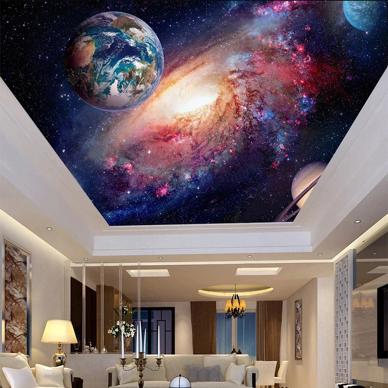 Custom Any Size Mural Wallpaper Modern Starry Sky Milky Way Planet Zenith Mural Living Room Hotel KTV Decor Papel De Parede 3 D