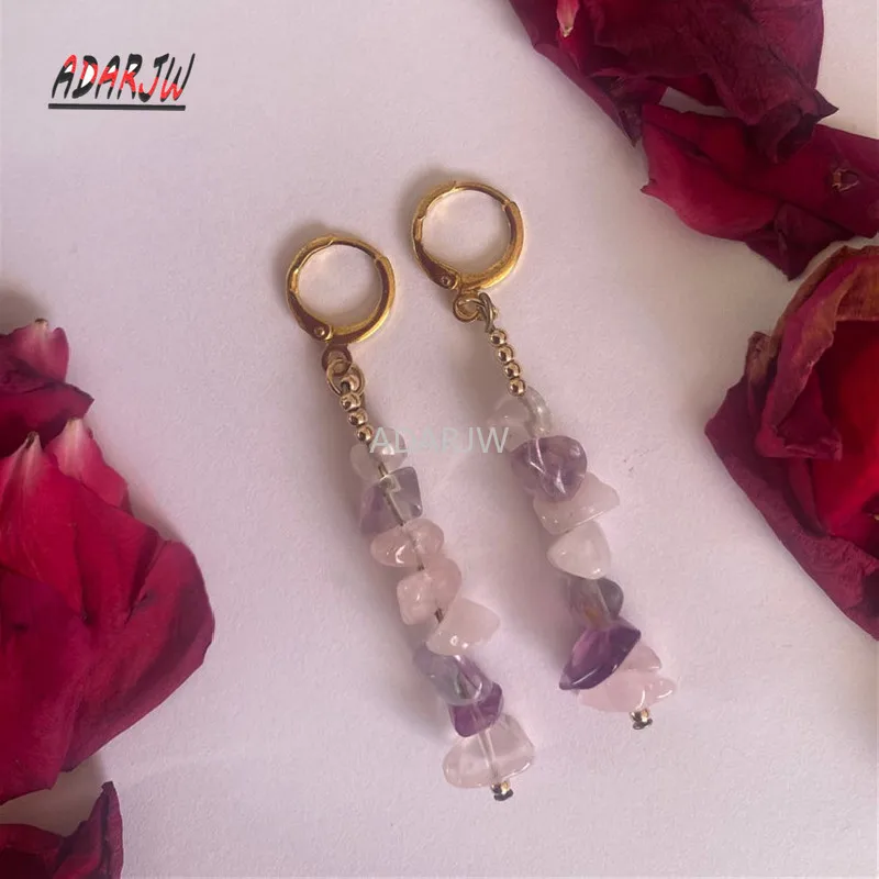 Witch Bohemia Rose Quartz and Rainbow Fluorite Earrings Stars Dangle Jewelry with Healing Halloween Statement Jewelry Women Gift