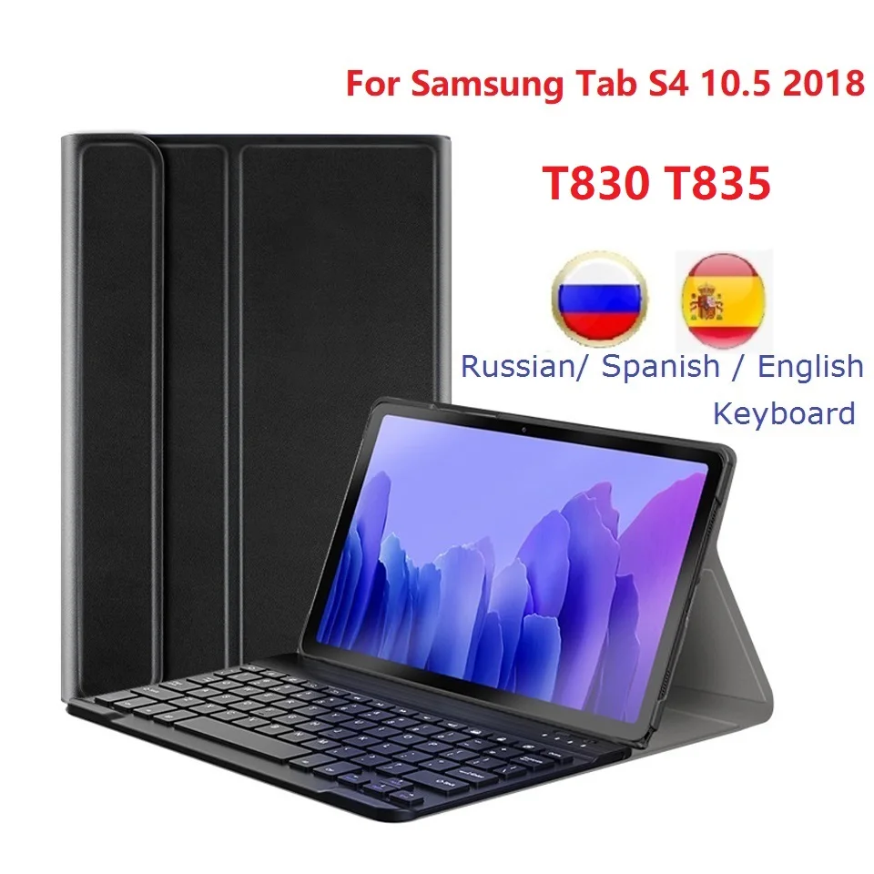 For Samusng Galaxy Tab S4 10.5'' 2018 T830 T835 T837 Case With Keyboard Spanish Russian For Samsung SM-T830 T835 Keyboard Case