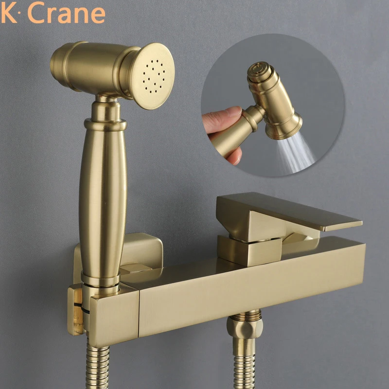 Brush Gold WC Bidet Bathroom Wall Mount Toilet Washer Hot Cold Mixer Copper Shower Faucet Anal Butt Ass Cleaner Vaginal Cleaning