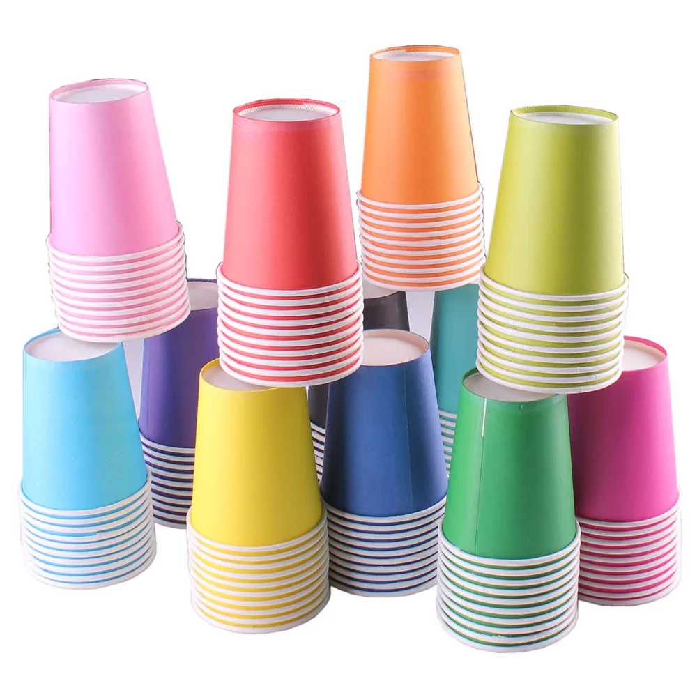 10 Uds. Vasos de papel desechables de Color puro para fiesta, taza de jugo, decoración artesanal, Baby Shower, niños, cumpleaños, boda, Picnic, suministro de vajilla