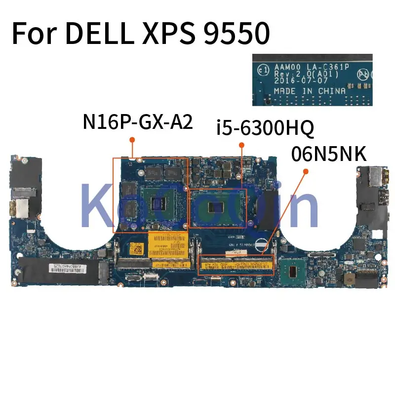 

For DELL XPS 9550 I5-6300HQ Notebook Mainboard CN-06N5NK 06N5NK Laptop Motherboard AAM00 LA-C361P SR2FP N16P-GX-A2 DDR4