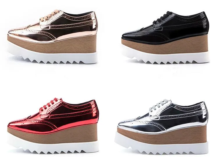 

NEWEST Women Sneakers Genuine Leather Platform Black White Red Gold Casual Shoes Female Thick Bottom Star Style Breathable Shoes