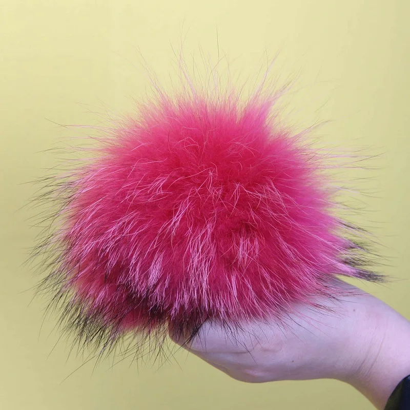 

15cm Real Raccoon Mink Fur Pom Pom With Press Stud Ball for Hat Shoe Bag Scarf Accessories Pompom Decor