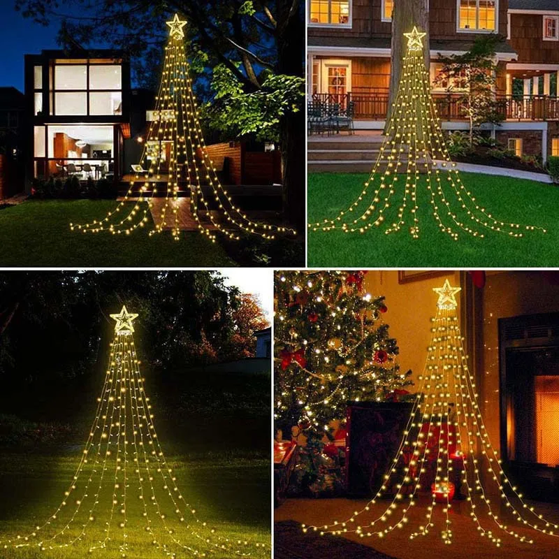 D2 Festoon Led Strip Star Waterfall Light Christmas Hanging Tree Meteor Light Courtyard Solar Light Garland Curtain Rgb Lamp