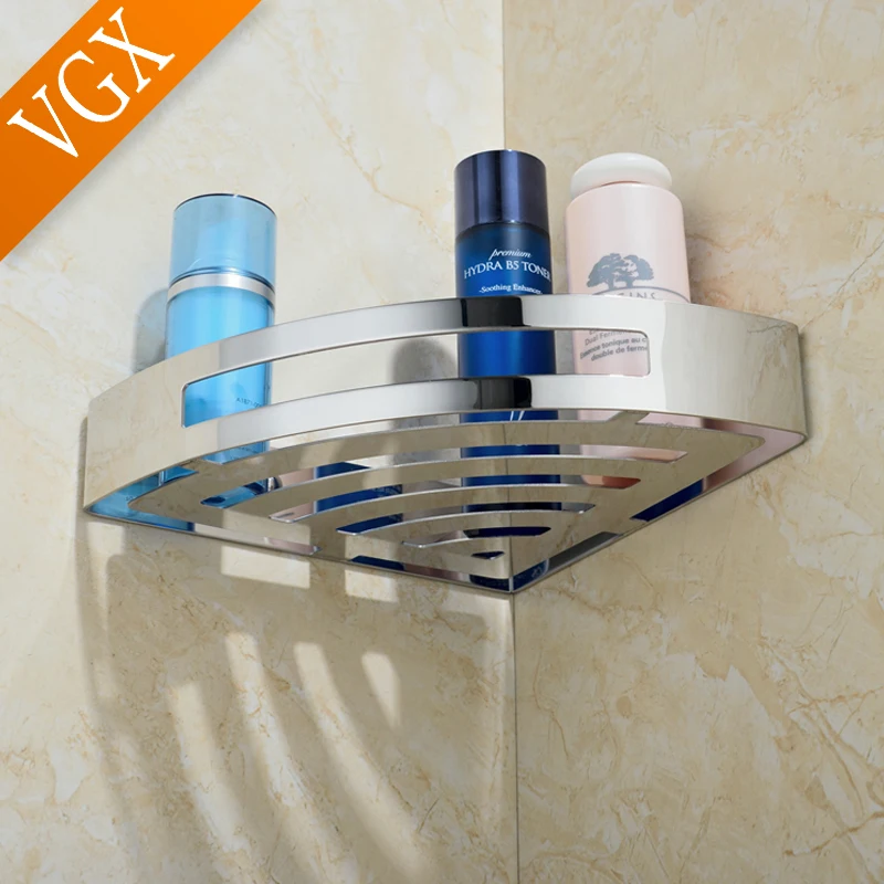 VGX Bathroom Shower Trangle Shelf Corner Storage Rack Organizer Wall Mounted Shelves Stainless Steel Basket Kitchen Accessories