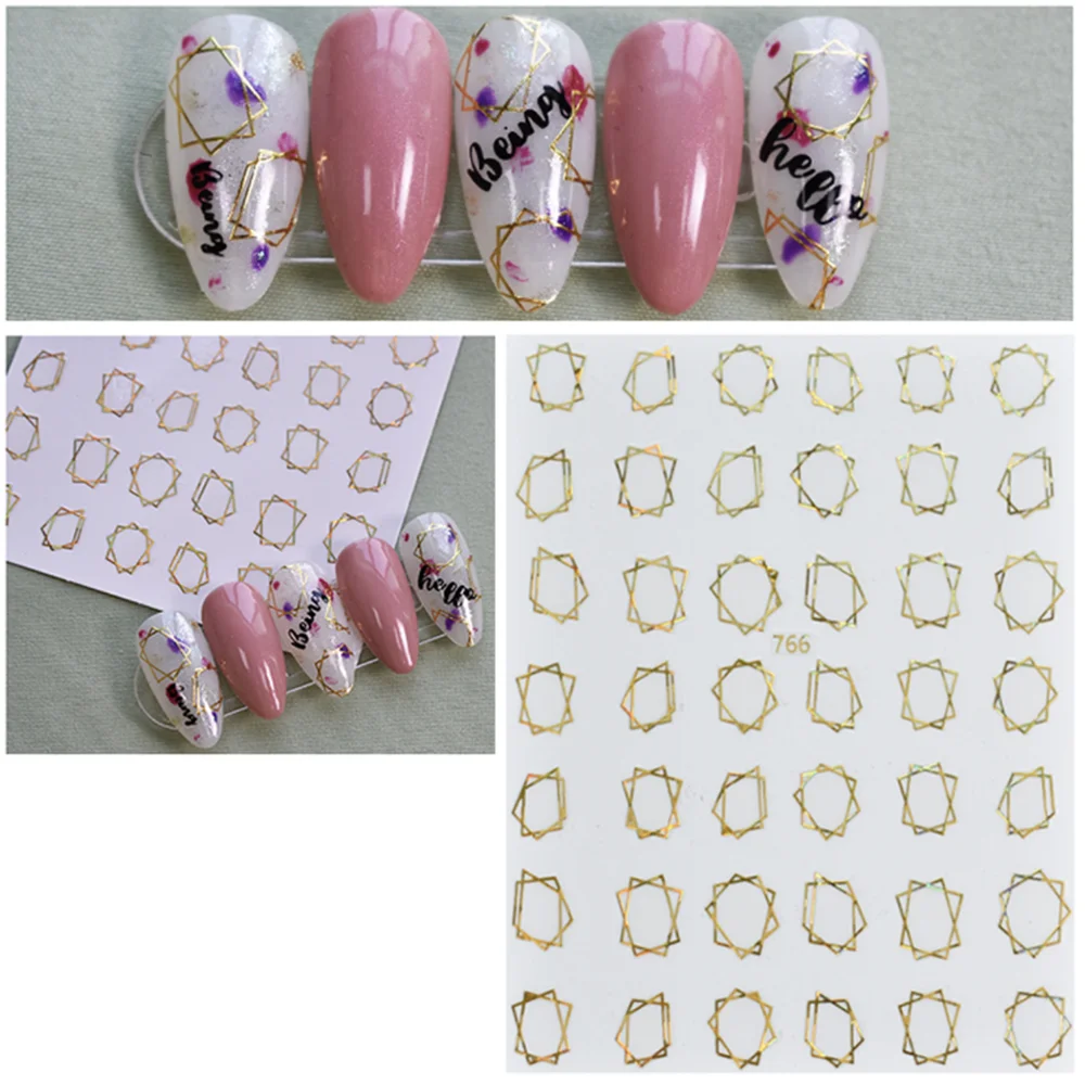 Autocollants 3D pour Nail Art, HAXX-008, HAXX-054, MG-365, forme carrée, triangle, 3D, colle arrière, curseur, décoration, ornement