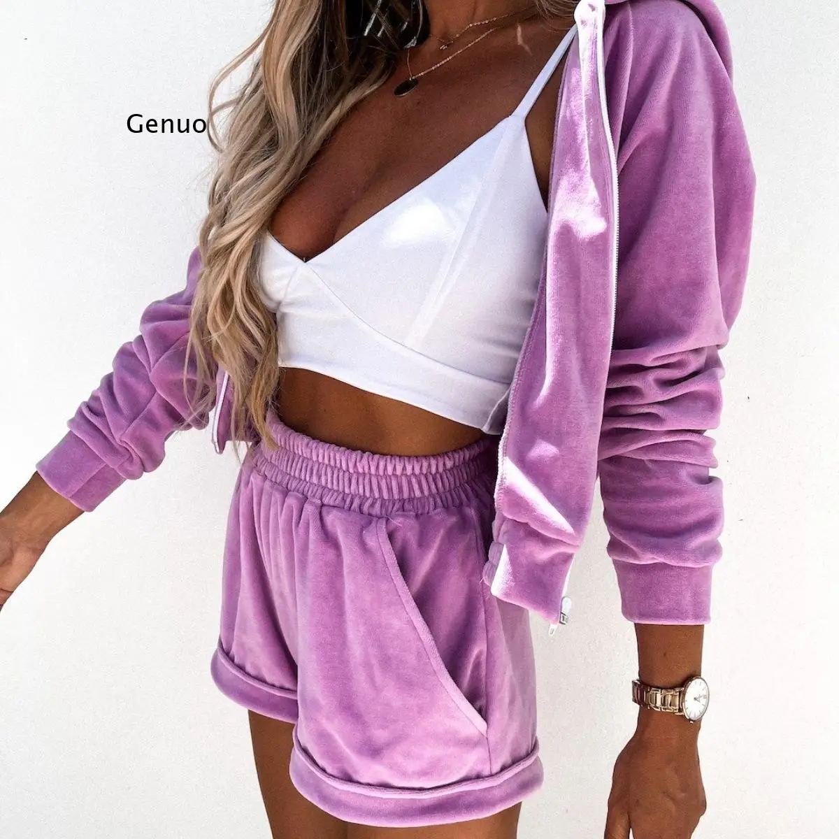 

Women 2 Piece Fall Outfits Long Sleeve Zip Up Hoodie Sweater and Shorts Female Sporty Casual Sets Tracksuits 2021 New