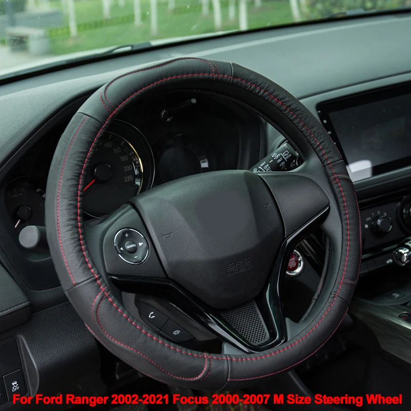 Cow Leather non-slip Car Steering Wheel Cover Wrap For Ford Ranger 2002 -2021 Focus 2000 - 2007 M Size Car Accessories Stuurhoes