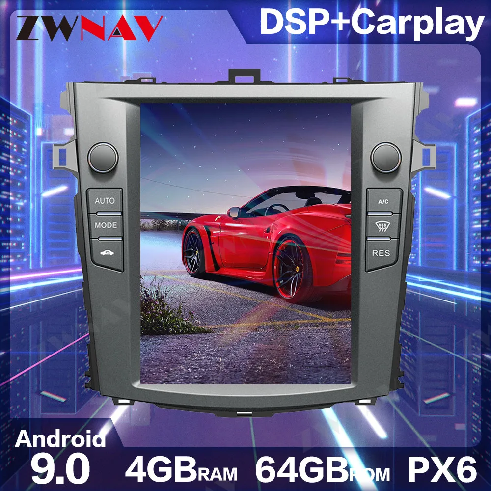 10.4inch car multimedia player android 9.0 car gps navigation PX6 4+64G Tesla screen for Toyota corolla 2007-2012