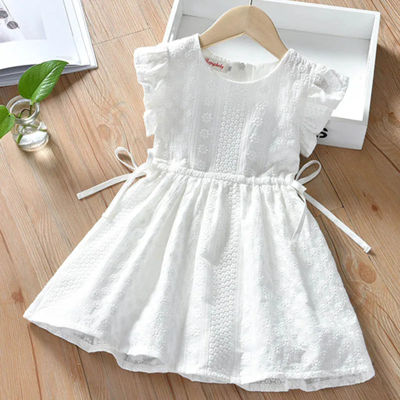 Summer Kids Party Dresses Baby Girls Princess Dress Cotton White Sleeveless Embroidery Casual Fashion Clothes