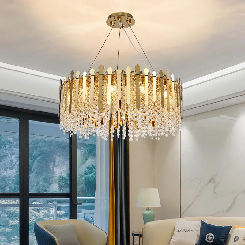 

Modern Crystal Chandelier, Gold Raindrop Crystal Chandelier Round Tassel Lights for Dining Room Kitchen Island for Branch Ceilin