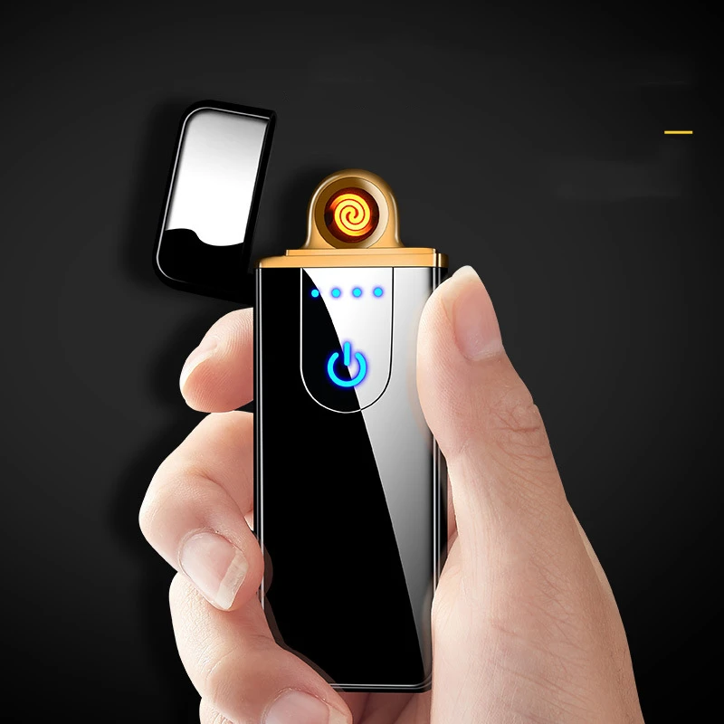 New Windproof Fingerprint Touch USB Lighter Electronic Charging Lighter Ultra-Thin Double-Sided Electric Heating Wire Torch