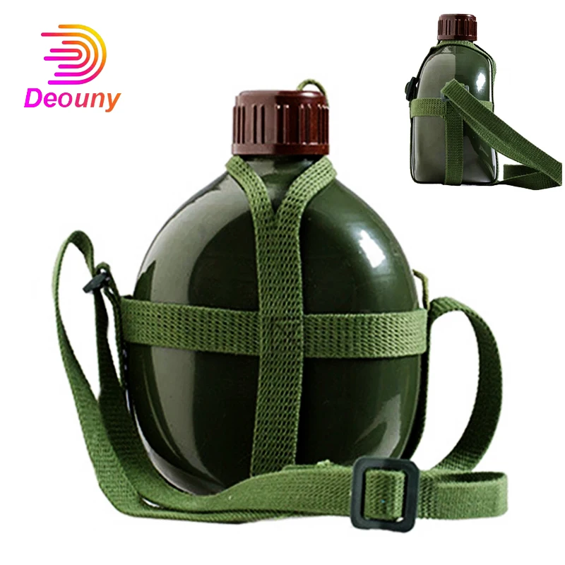 DEOUNY Camping Army Hip Flask Wine Water Bottle Aluminum Military Cooking Cup With Shoulder Strap Kettle 1/1.5/2L Drinkware