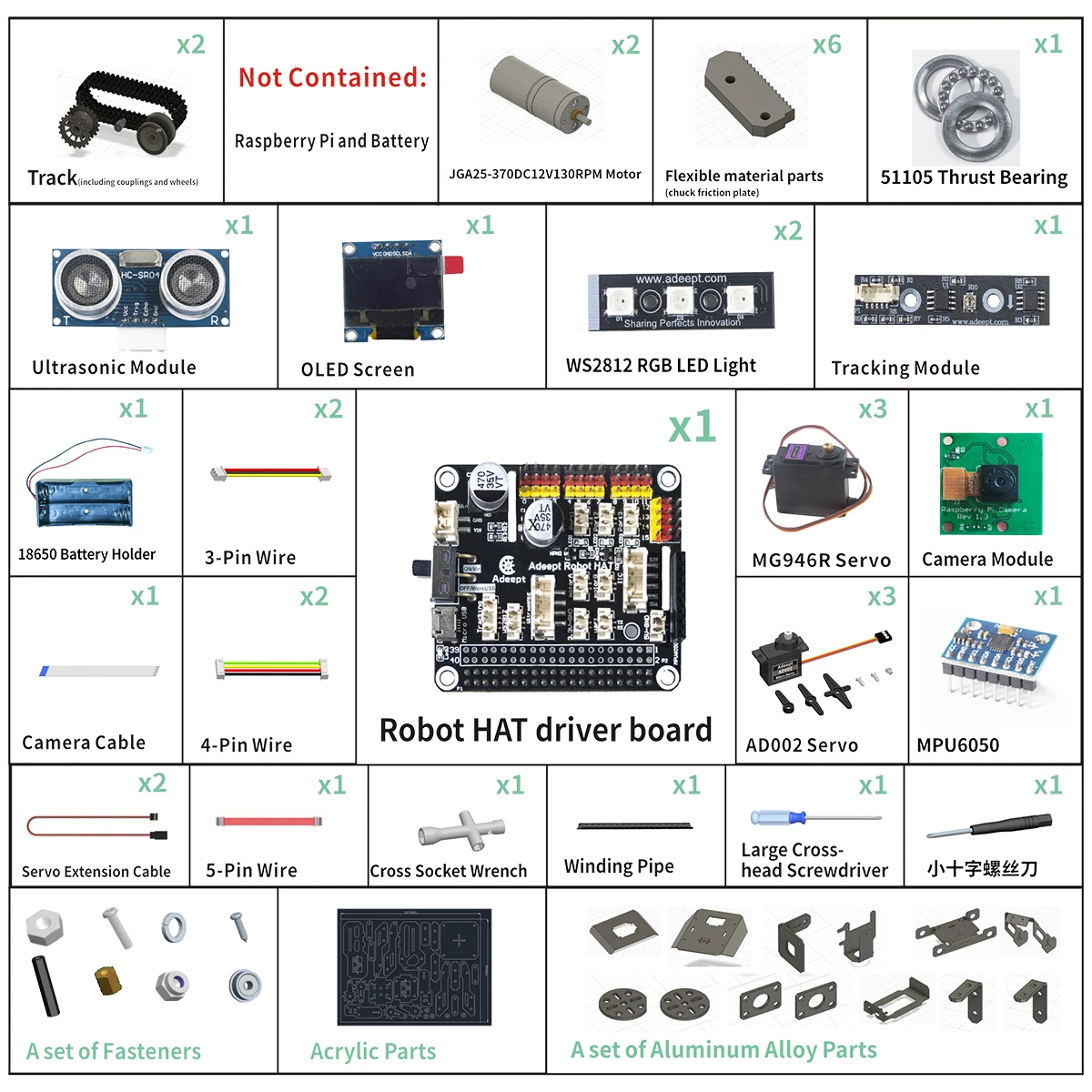 Imagem -04 - Rasptank Pro-carro Robô Inteligente para Raspberry pi Eletrônica Programável Kit Faça Você Mesmo Placa Não Incluída