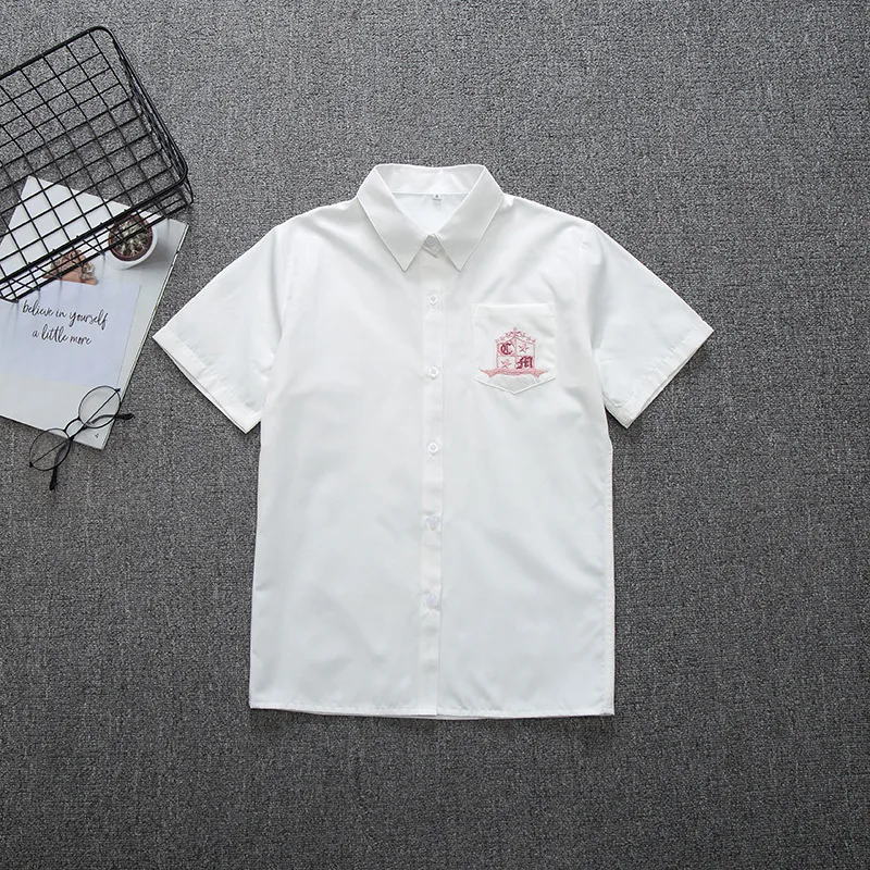 Hoge Kwaliteit Japanse Student Korte Mouw Melkachtig Wit Shirt Voor Meisjes Middelbare School Jurk Jk Uniform Tops Pocket Borduurwerk