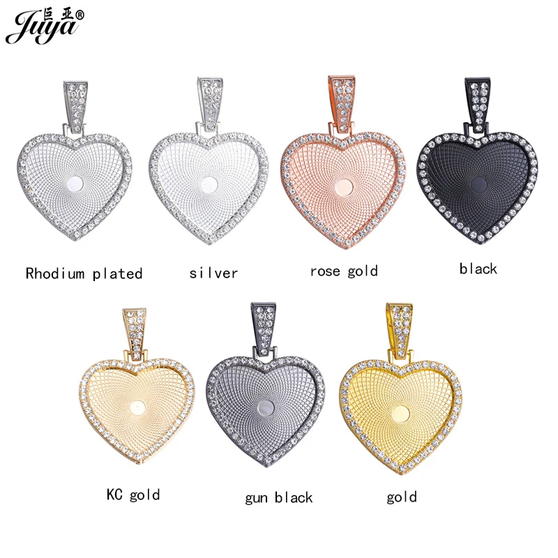 3PC Heart Cabochon Pendant Base 25/30mm Zircon Blank Settings Tray Charms For Necklaces DIY Jewelry Making Accessories Findings