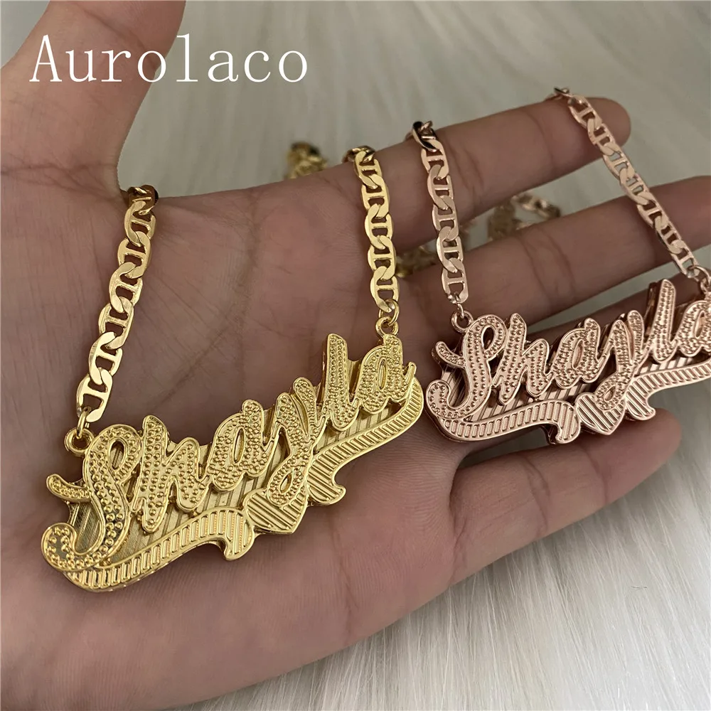 Imagem -05 - Aurolaco Colar Personalizado com Nome Gargantilha em Dourada com Pingente de Placa de Identificação Joia para Presente de Casamento Aço Inoxidável