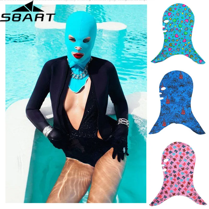 SBART-gorros de natación de Lycra para hombres y mujeres, mascarilla facial con protector solar Anti-UV, protección para la cabeza y el pelo largo,