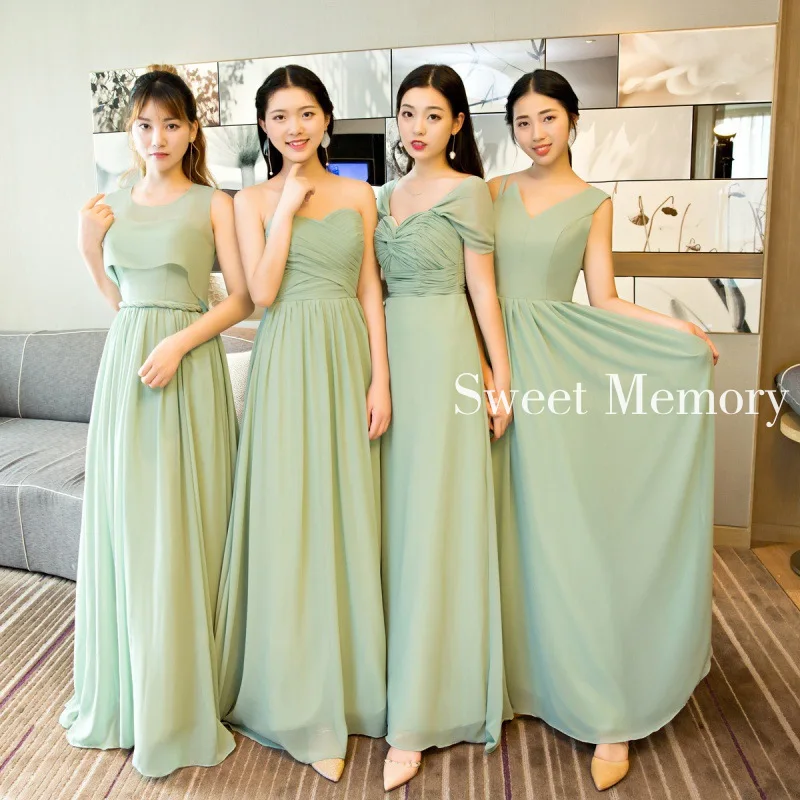 Reject Return Custom Made Green Evening Dresses Bride Sisters Guest Long Chiffon Dress Women Party Robe Bridesmaid Dresses