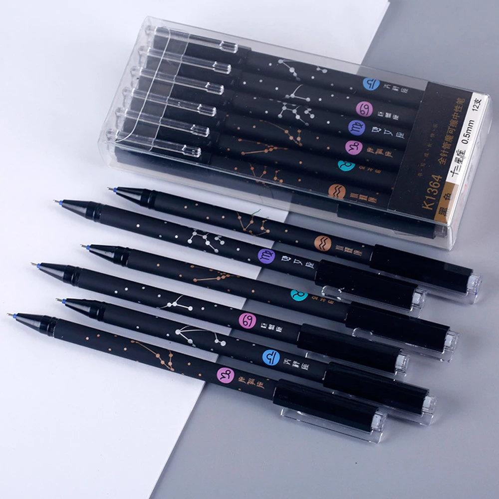 12 Stks/set Kawaii Constellatie Uitwisbare Gel Pen Wasbaar Handvat School Kantoorbenodigdheden Cadeau 0.5Mm Blauw Zwarte Inkt