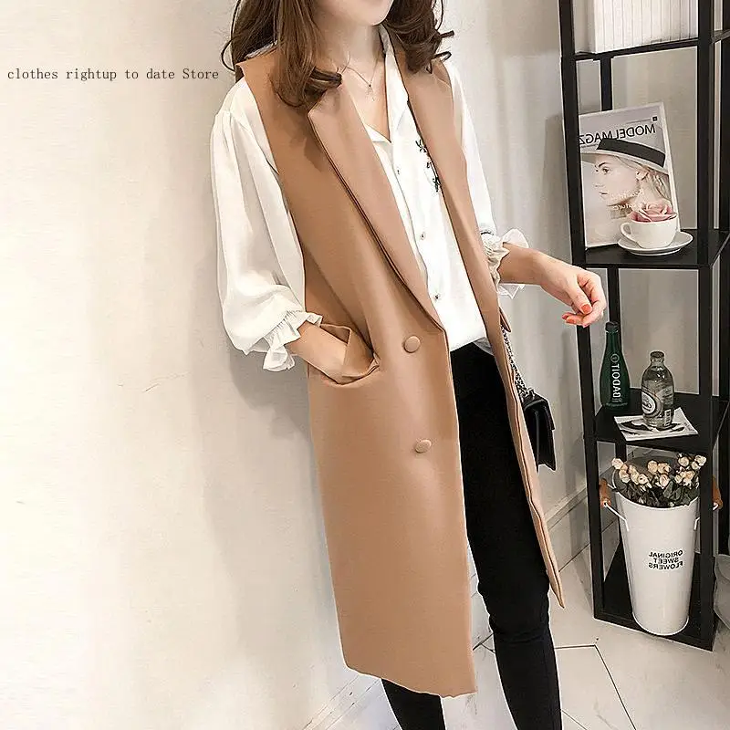 Elegant Office Ladies Tops Casual Long Vest Female  Waistcoat Women Clothes 4Xl Long Sleeveless Blazer Vest Women