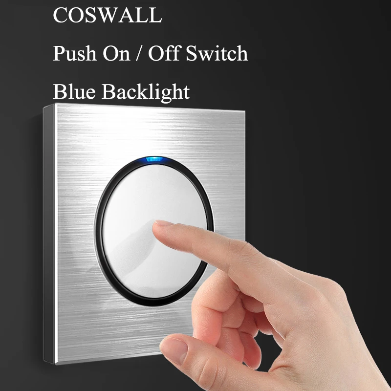 COSWALL R12 Silver Grey Gray Aluminum Panel Wall Switch EU French Socket USB Charger TV RJ45 CAT6 Modules DIY Free Combination