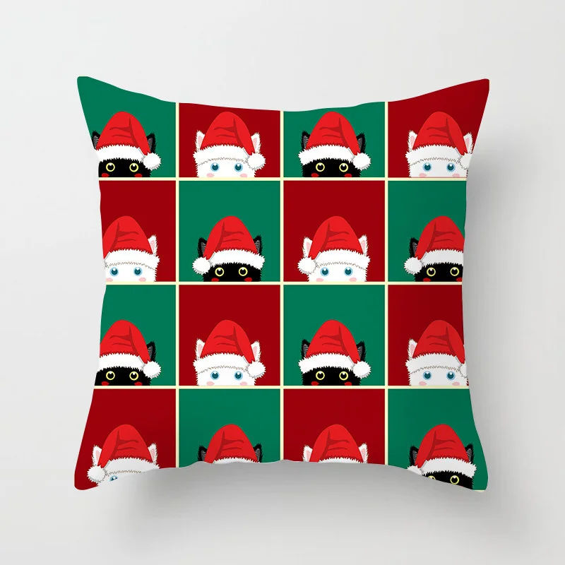 

Merry Christmas Print Cushion Cover Reindeer Snowflake Santa Claus Couch Bed Pillowcase Home Decorative Festival Cushion Cover