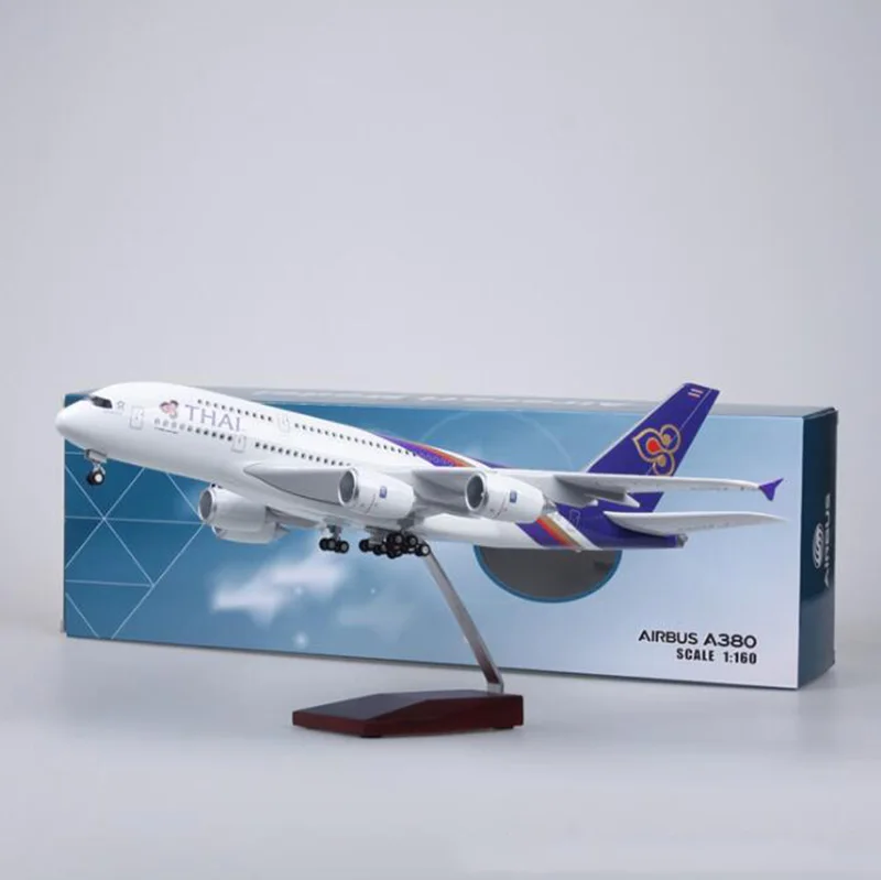 

50.5CM 1/160 Scale Airplane 380 A380 Thailand THAI Airline Model W Light Wheels Landing Gear Diecast Plastic Resin Plane