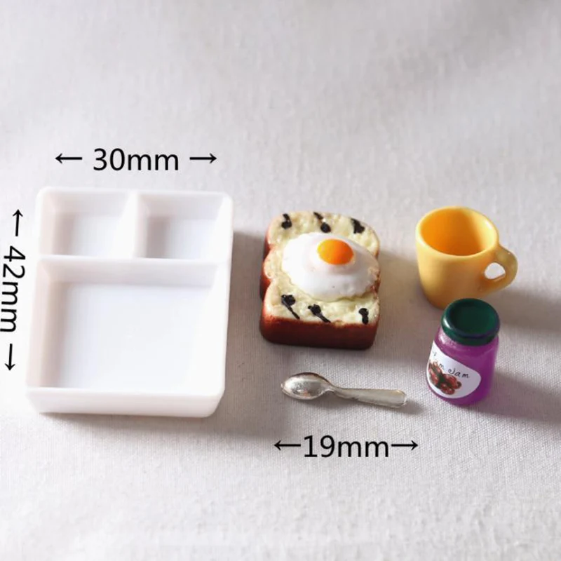 New 5pcs/set Dollhouse MIniature Toast Bread Jam Dinner Plate Cup Spoon For Doll House Kids Pretend Play Kitchen Accessoreis