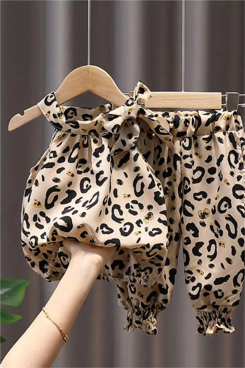 2021 New Arrival Fashion Girls Clothing Sets Leopard Summer Cotton O-neck +Shorts 2 Pcs Sets Strapless Infant Clothes s Sling