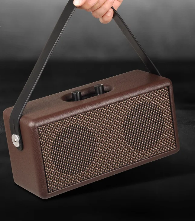 Two Retro Wireless Bluetooth Speaker, 16W Stereo Sound, Bluetooth 4.2 with 8 Hours Playback, 4500mAh Battery, Leather Holder