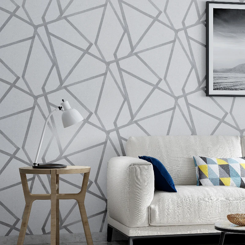 Grey Geometric Wallpaper For Living Room Bedroom Gray White Patterned Modern Design Wall Paper Roll Home Decor