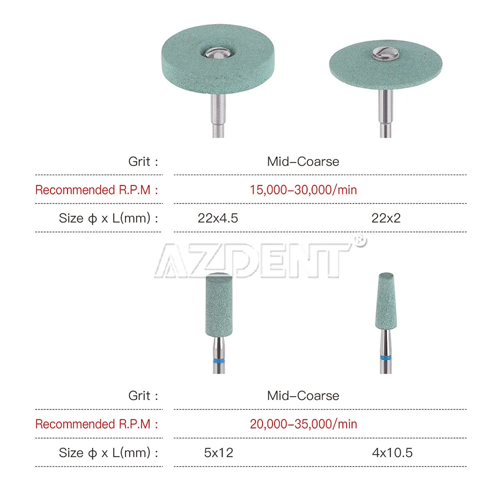 AZDENT Dental Lab Ceramics Diamond Stone Grinder Zirconia Porcelain Polish Emax Crowns Polisher 2.35mm Quick Polishing