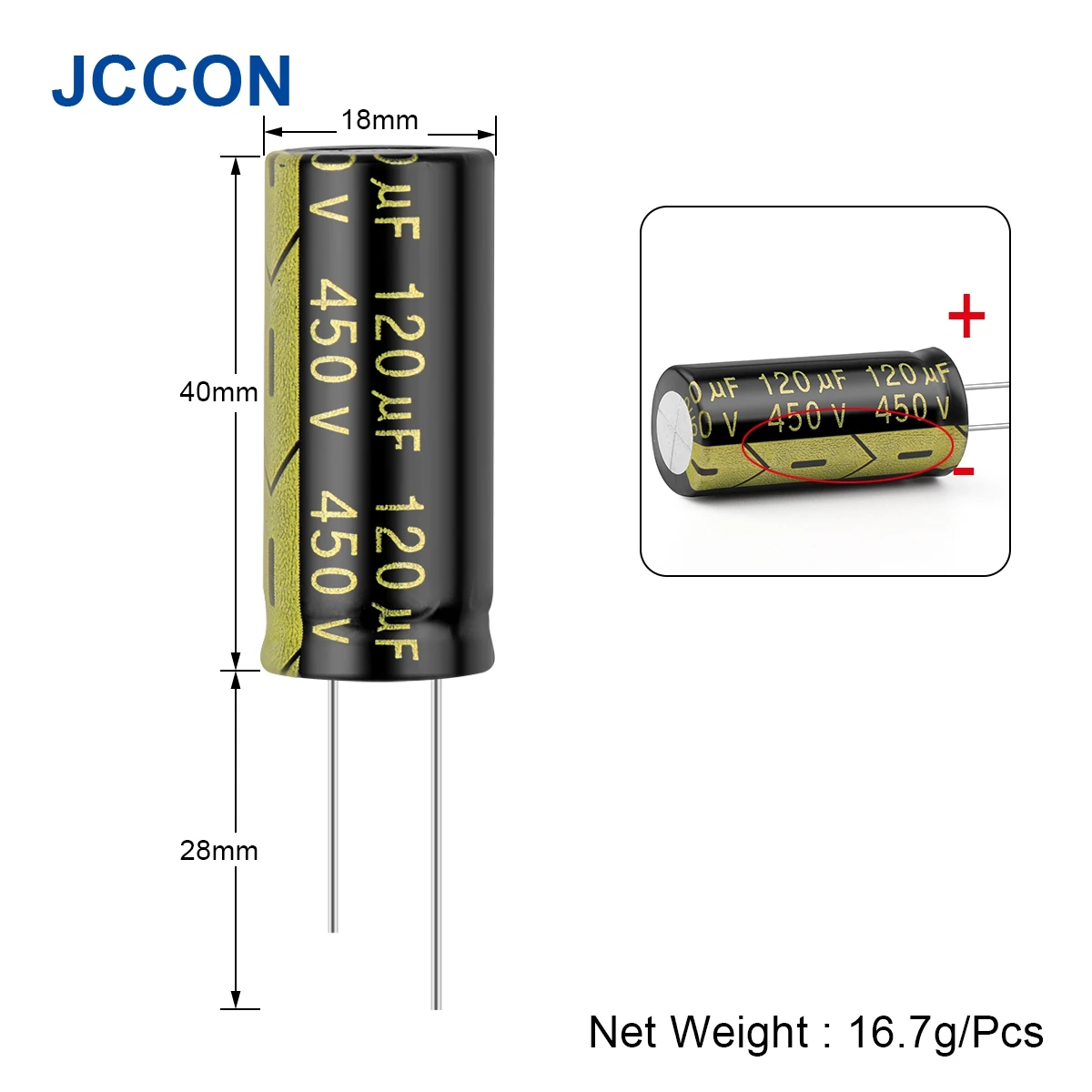 10 sztuk JCCON aluminium elektroniczny kondensator 450V120UF 18x40mm wysokiej czฤstotliwoลci niskie ESR niska opornoลฤ kondensatory
