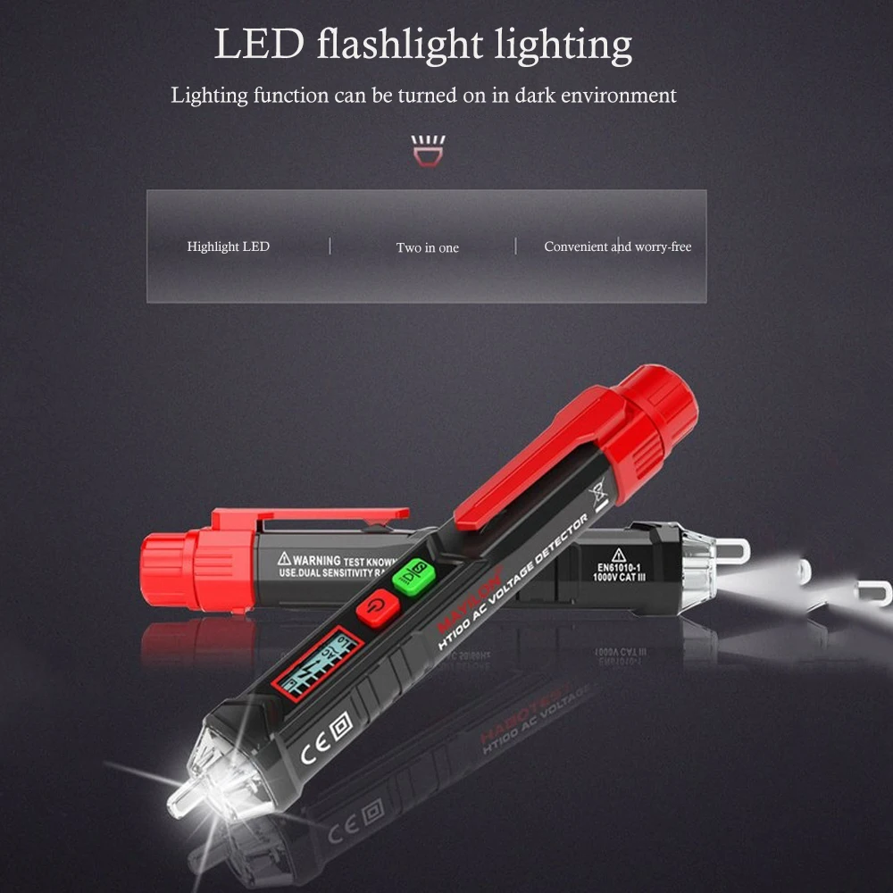 HT100 Spannung Tester Pen Intelligenten Nicht-kontakt Pen Alarm AC Spannung Detektor Dual Empfindlichkeit Tester Sensor mit Taschenlampe