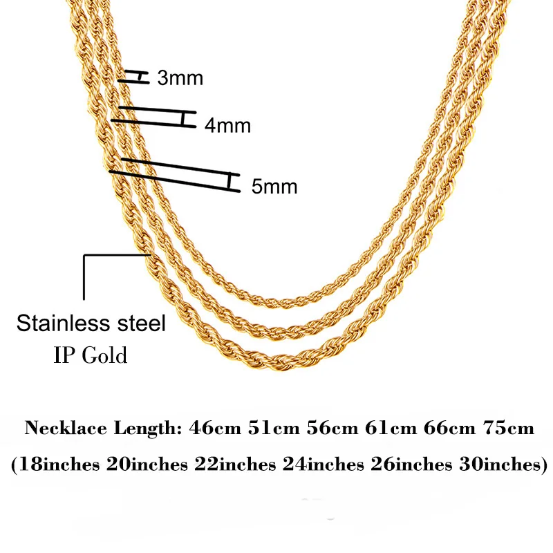 Richsteel Collier Homme Hip-hop Corde, Chaîne Rope de