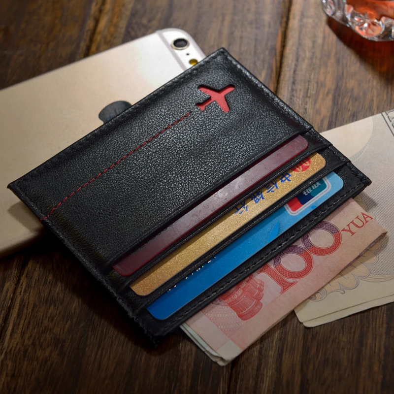 Tarjetero de cuero genuino para hombre y mujer, billetera delgada RFID para tarjetas de crédito, monedero, funda para tarjetas de dinero