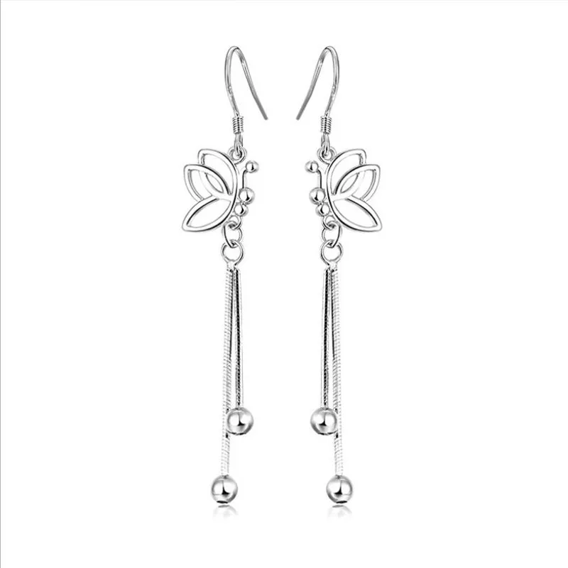 Trendy 925 Sterling Silver Earring Women Jewelry Fashion Butterfly Tassel Girls Drop Earring Female Accessories Long Earrings