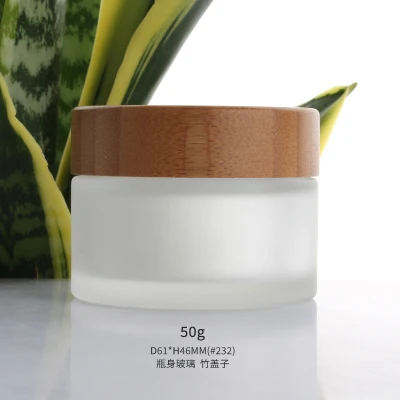 

Custom Logo Beauty Frosted Glass Cream Jars Bamboo Lid Skin Care Packaging Container For Cosmetics Cream